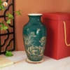 Bình Gốm Liên Hoa Vẽ Vàng Men Xanh Lục