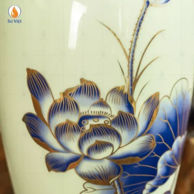 Bình Hoa Gốm Sen Xanh Kẻ Chỉ Vàng