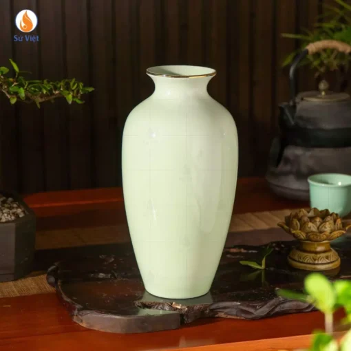 Bình Hoa Gốm Sen Xanh Kẻ Chỉ Vàng