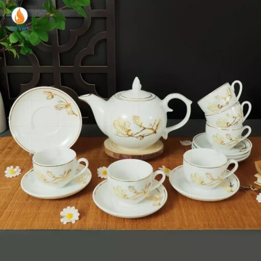 Bộ Ấm Chén Bưởi Lửa Hoa Mộc Lan Kẻ Vàng