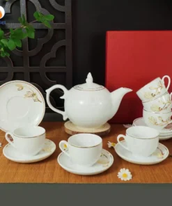 Bộ Ấm Chén Bưởi Lửa Hoa Mộc Lan Kẻ Vàng