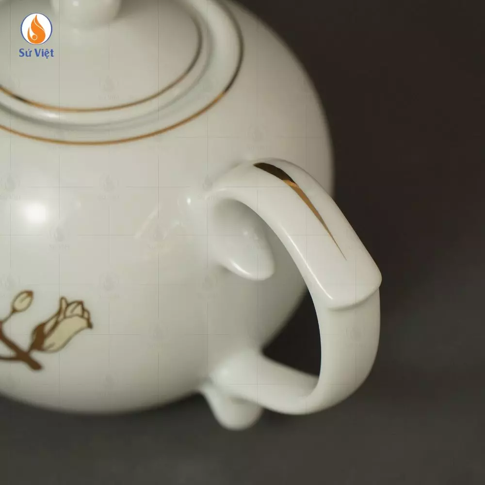 Bộ Ấm Chén Bưởi Lửa Hoa Mộc Lan Kẻ Vàng