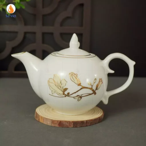 Bộ Ấm Chén Bưởi Lửa Hoa Mộc Lan Kẻ Vàng