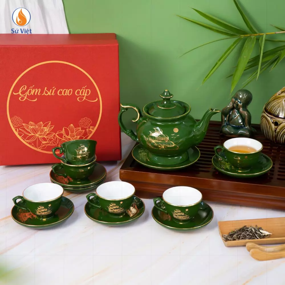 Bộ Ấm Chén Đài Các Xanh Thuận Buồm Xuôi Gió
