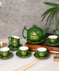 Bộ Trà Bưởi Cành Men Xanh Thuận Buồm Xuôi Gió