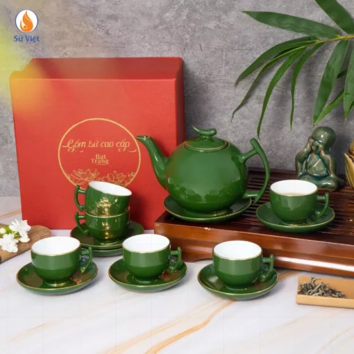 Bộ Trà Bưởi Cành Men Xanh Thuận Buồm Xuôi Gió