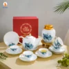 Bộ Trà Mẫu Đơn Sen Xanh Kẻ Chỉ Vàng