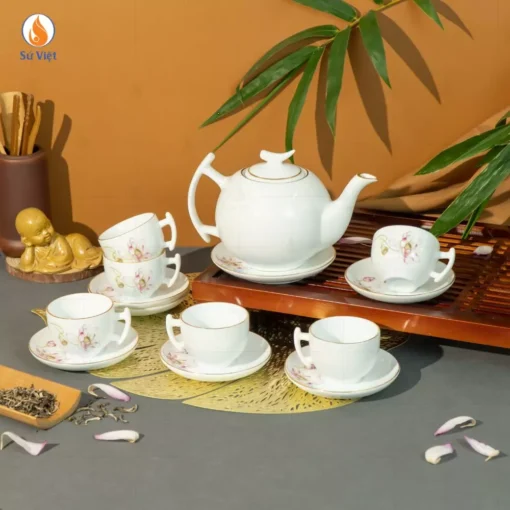 Bộ Trà Trắng Bưởi Cành Liên Hoa-
