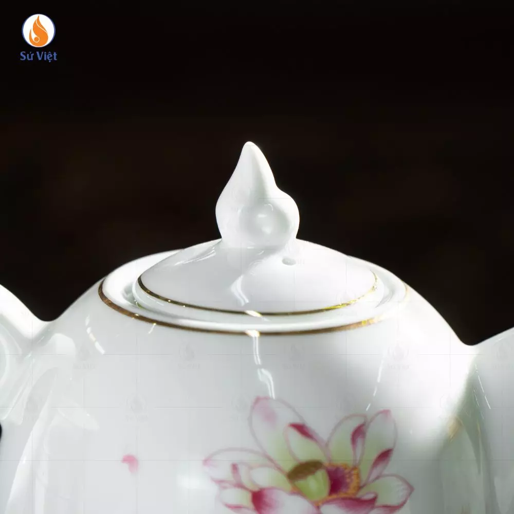 Bộ Ấm Chén Trắng Bưởi Lửa Liên Hoa