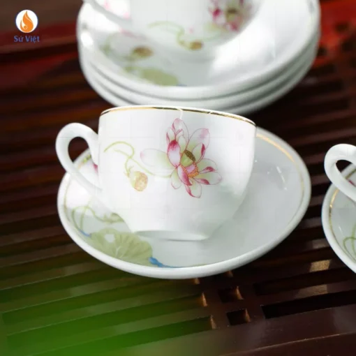 Bộ Ấm Chén Trắng Bưởi Lửa Liên Hoa