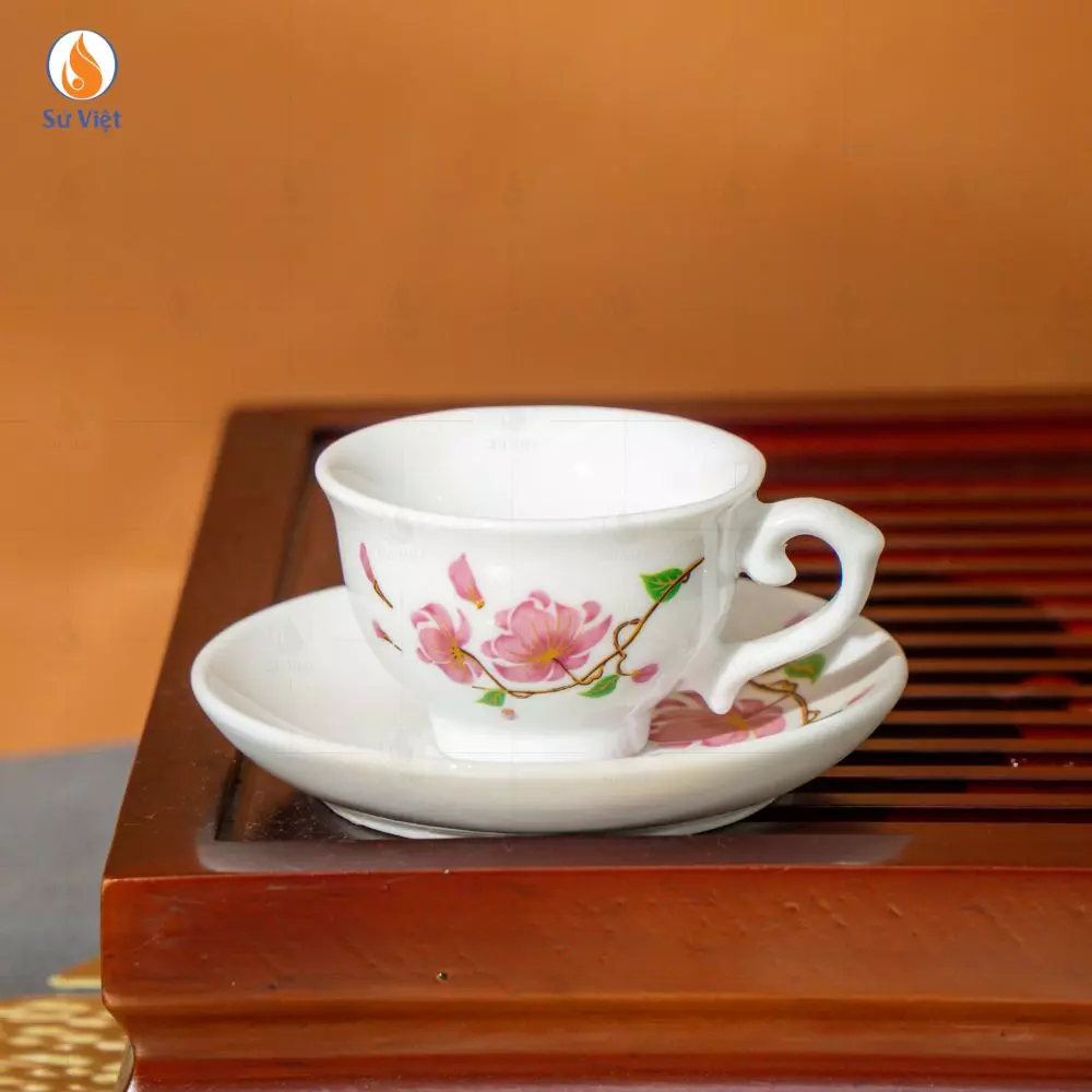 Bộ Ấm Chén Trắng Đài Các Hoa Ban