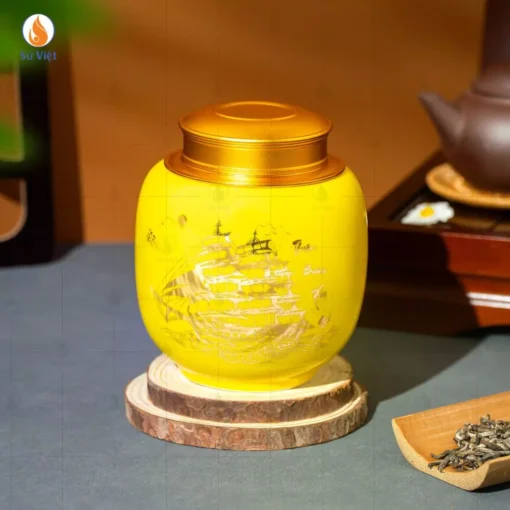 Hũ Đựng Chè Thuận Buồm Xuôi Gió Men Vàng