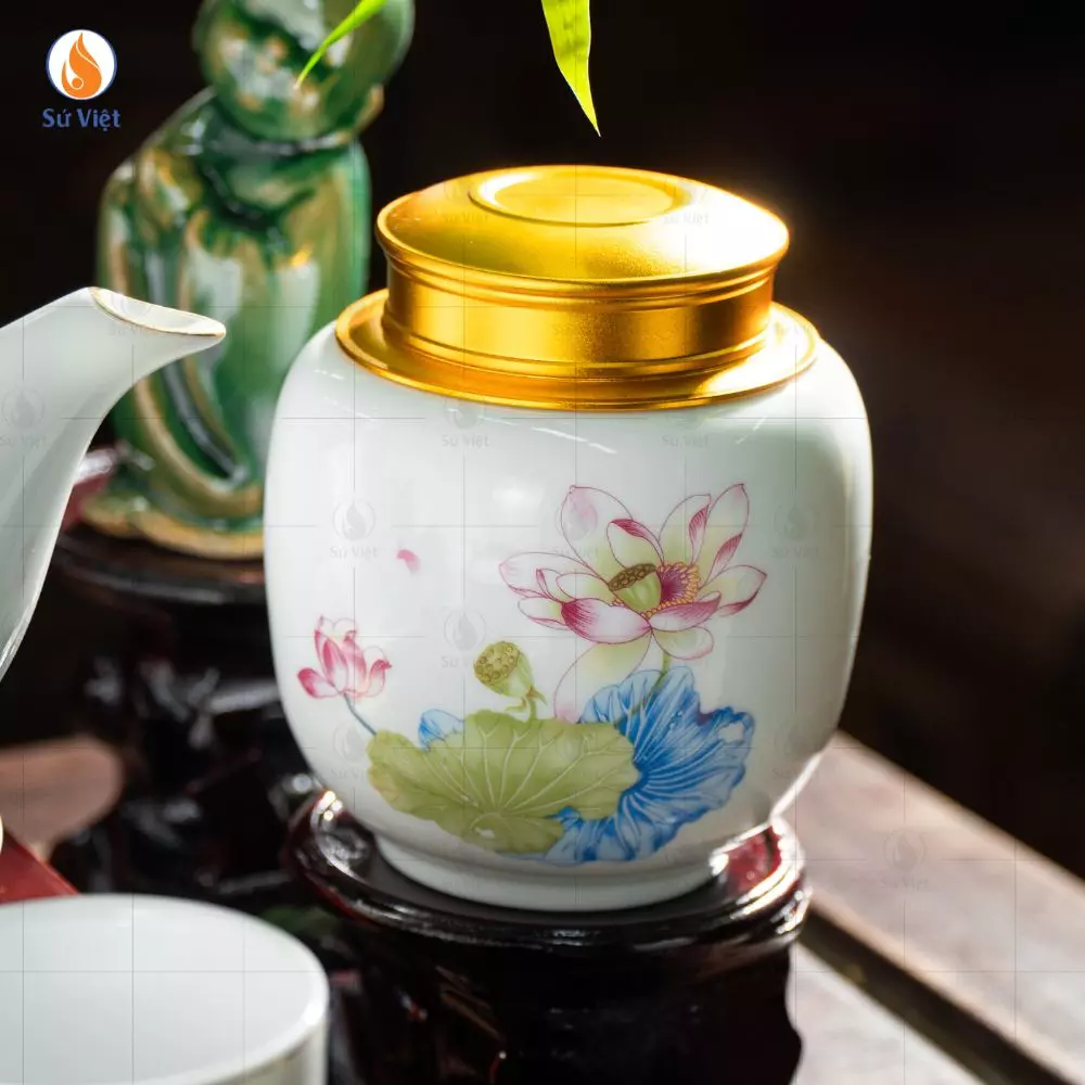 Hũ Đựng Trà Gốm Hồng Liên