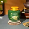 Hũ Trà Gốm Men Xanh Lá Liên Hoa Vàng Kim