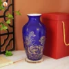 Lọ Hoa Sen Vẽ Vàng Men Xanh Dương