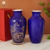 Lọ Hoa Sen Vẽ Vàng Men Xanh Dương