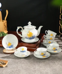 Bộ Ấm Chén Phú Quý Thuận Buồm Viền Vàng Kim