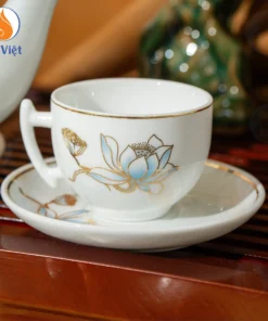 Bộ Ấm Chén Bưởi Cành Sen Nước Viền Vàng