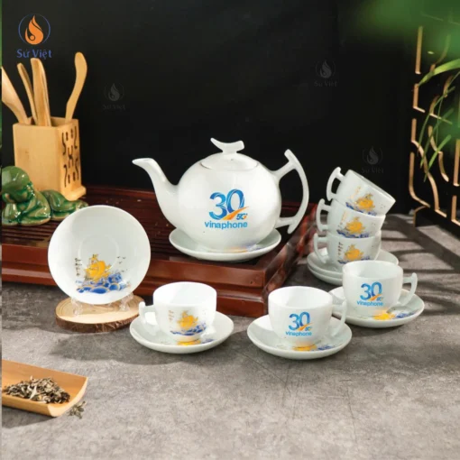 Bộ Ấm Chén Bưởi Cành In Logo kỉ niệm 30 năm thành lập Vinaphone
