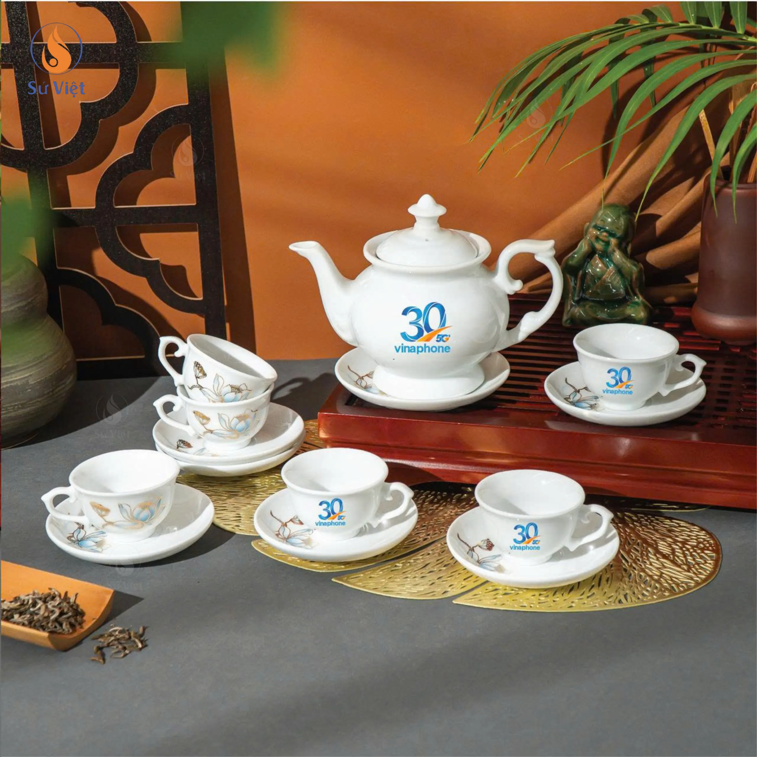 Bộ ấm chén in logo kỷ niệm 30 năm VNPT