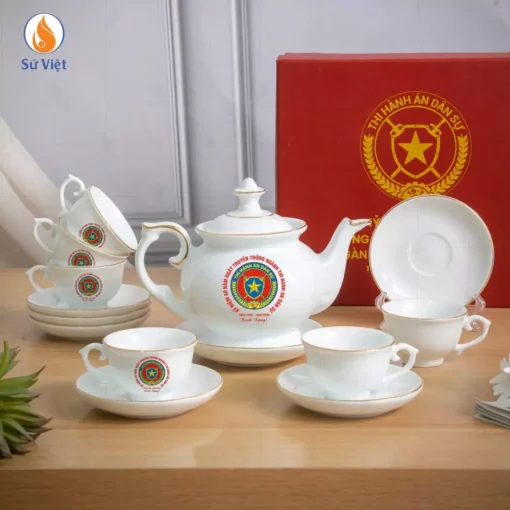 Bộ Trà Trắng Đài Các In Logo 80 Năm Ngành THADS