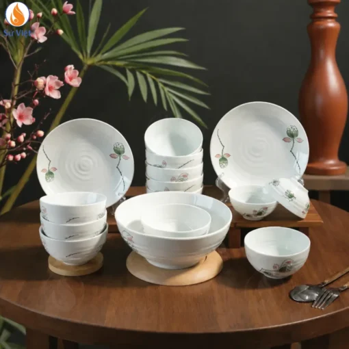 Bộ bát đĩa đài sen bát tràng