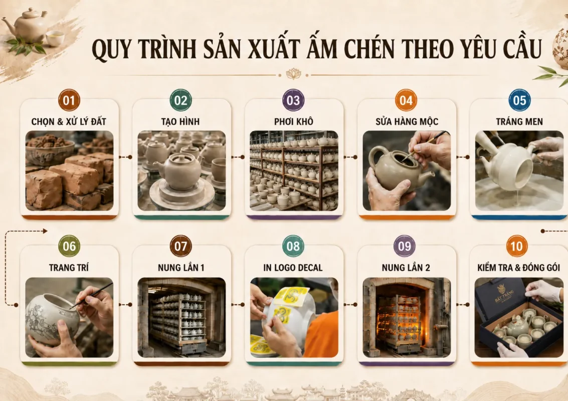 Quy trình sản xuất ấm chén theo yêu cầu