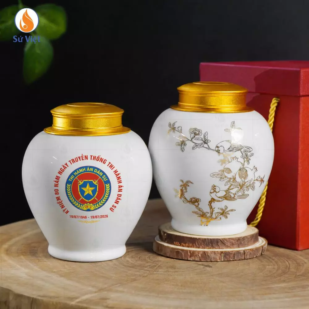 Hũ Trà Lựu Khai Phúc Lành In Logo 80 Năm THADS