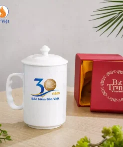 Ly Sứ Trụ Có Nắp In Logo Kỷ Niệm 30 Năm Bảo Hiểm Bảo Việt