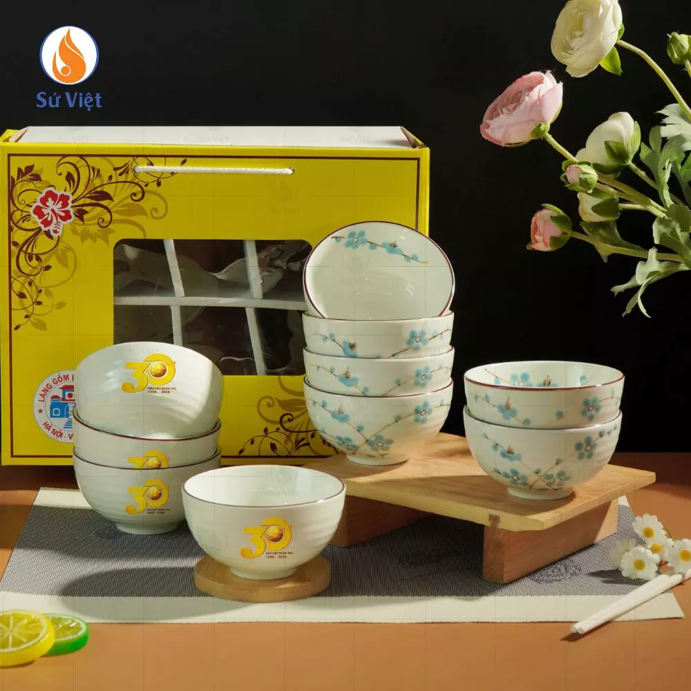 Set 10 Bát Cơm In Logo Kỷ Niệm 30 Năm Bảo Hiểm Bảo Việt