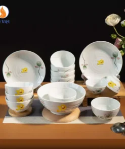 Set 15 SP Bát Đĩa Sen In Logo Kỷ Niệm 30 Năm Bảo Hiểm Bảo Việt