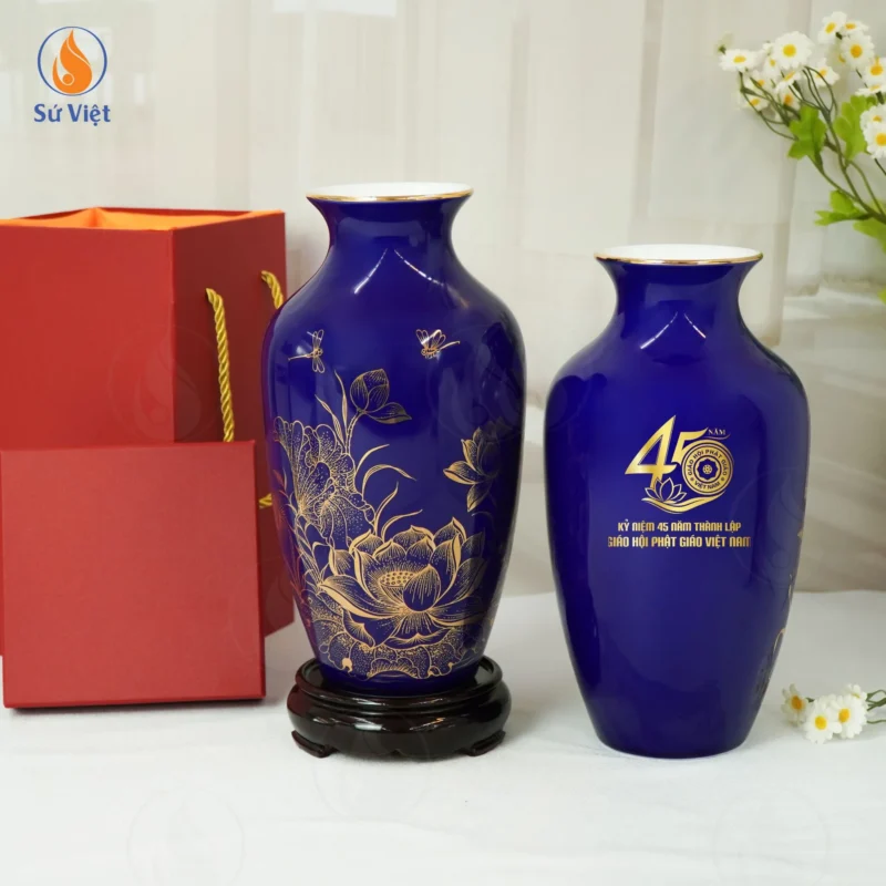 Bình Gốm Liên Hoa In Logo 45 Năm Giáo Hội Phật Giáo Việt Nam