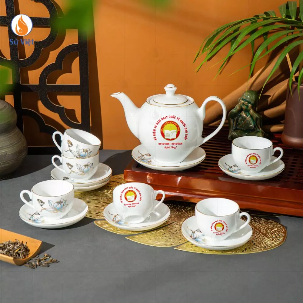 Bộ Ấm Chén Sen Nước Quà Kỷ Niệm 30 Năm Hội Khuyến Học
