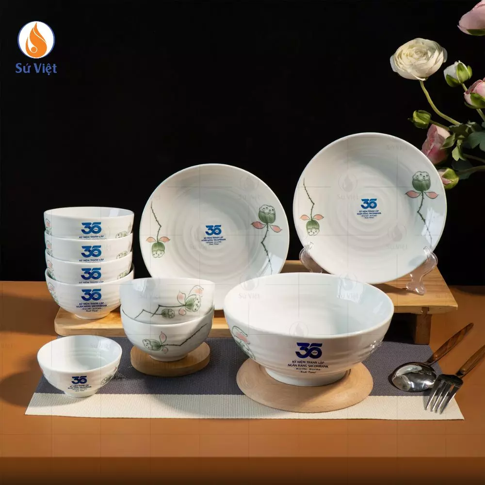 Bộ Bát Đĩa Sen Kỷ Niệm 35 Năm Ngân Hàng Sacombank