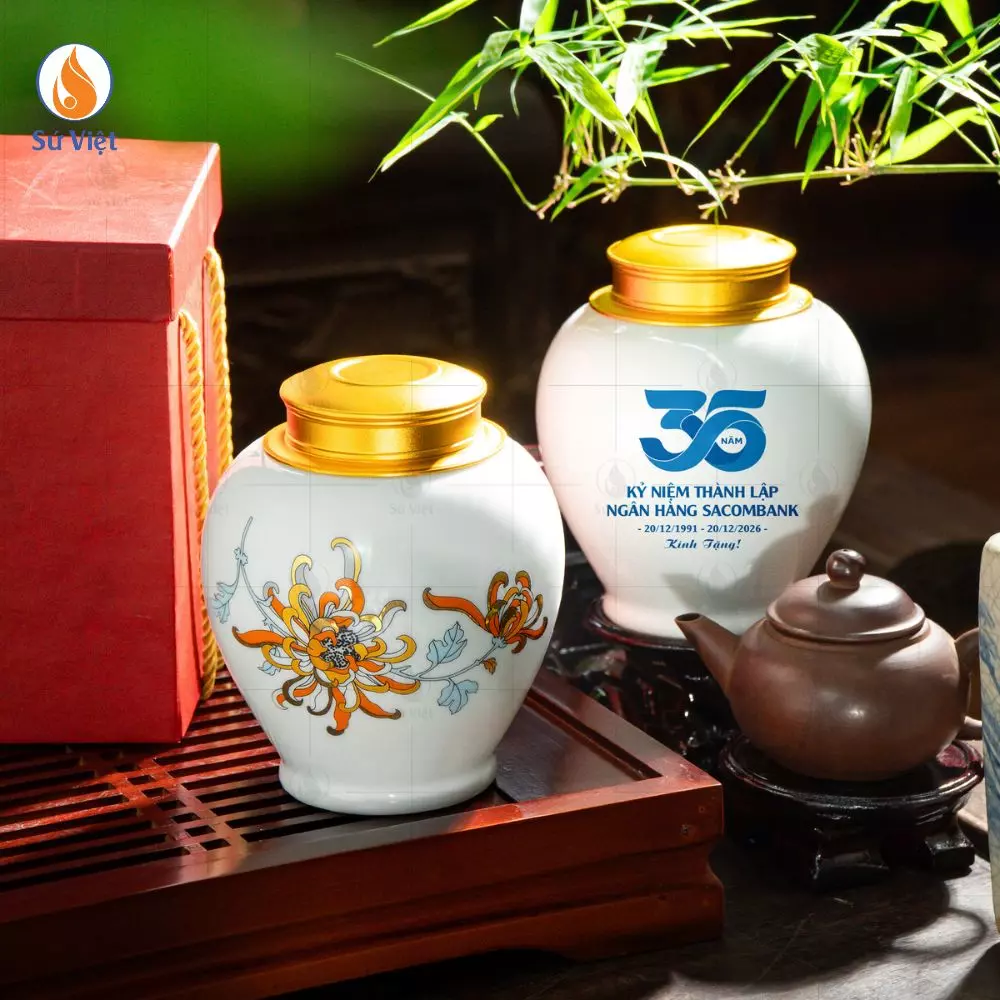 Hũ Đựng Trà Hoa Cúc Quà Tặng 35 Năm Sacombank