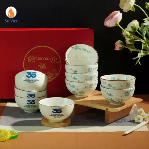 Set 10 Bát Cơm Đào Xanh Quà Tặng 35 Năm Sacombank