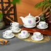 Bộ Trà Sen Nước Viền Vàng In Logo Quà Tặng Ngày 20/10