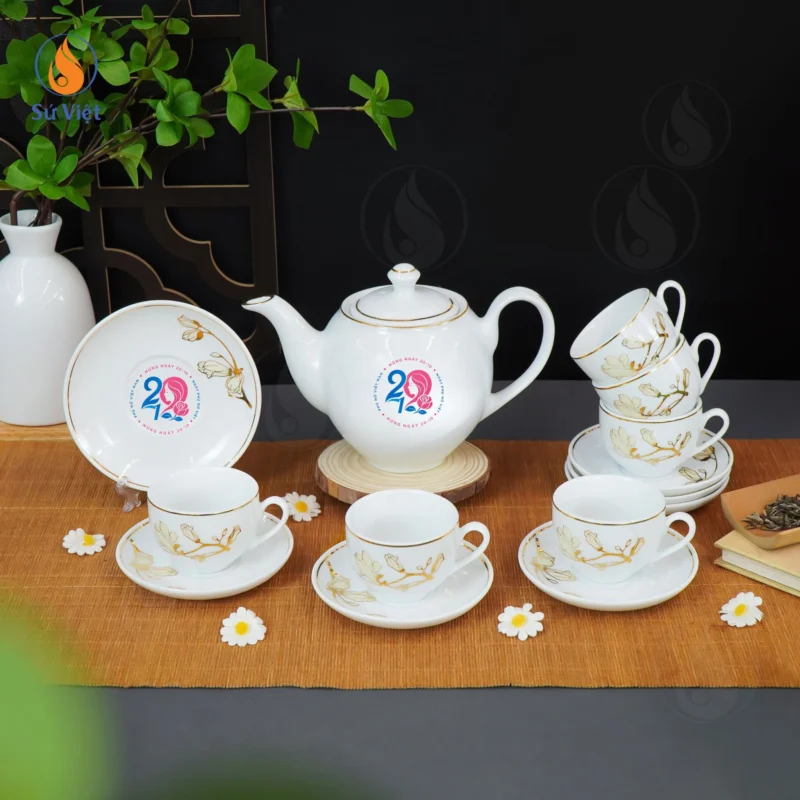 Bộ Trà Minh Long Mộc Lan In Logo Quà Tặng Ngày 20/10