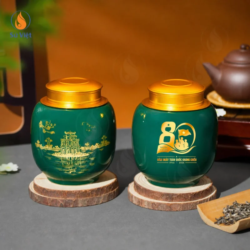 Hũ Trà Hồ Gươm In Logo 80 Năm Ngày Toàn Quốc Kháng Chiến