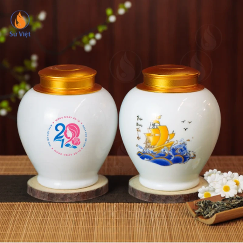 Hũ Trà Thuận Buồm In Logo Quà Tặng Ngày 20/10