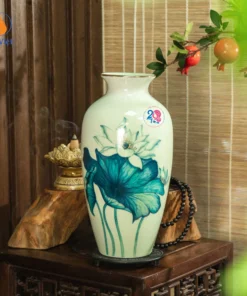 Bình Hoa Sen Xanh In Logo Quà Tặng Ngày 20/10
