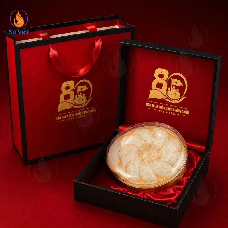 Bộ quà yến sào in logo 80 năm toàn quốc kháng chiến