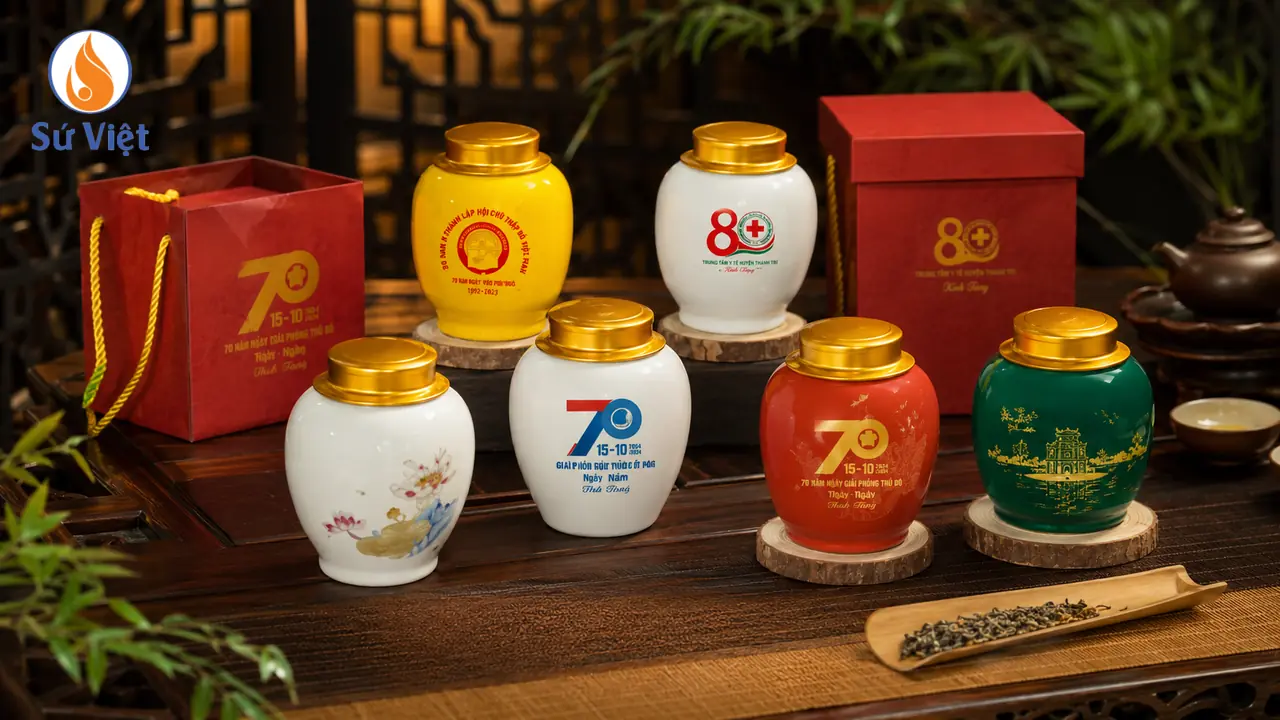 Hũ đựng trà in logo làm quà tặng cho doanh nghiệp