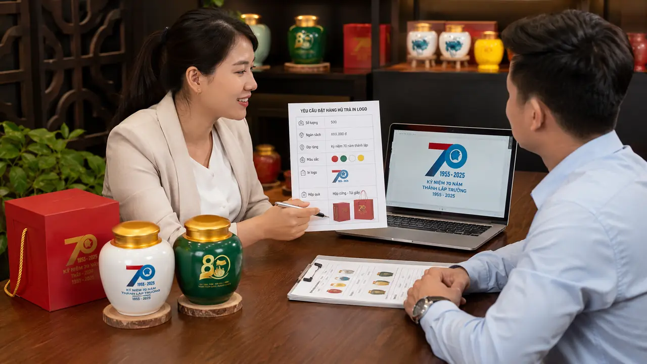 quy trình đặt hàng hũ trà in logo tại xưởng gốm Sứ Việt