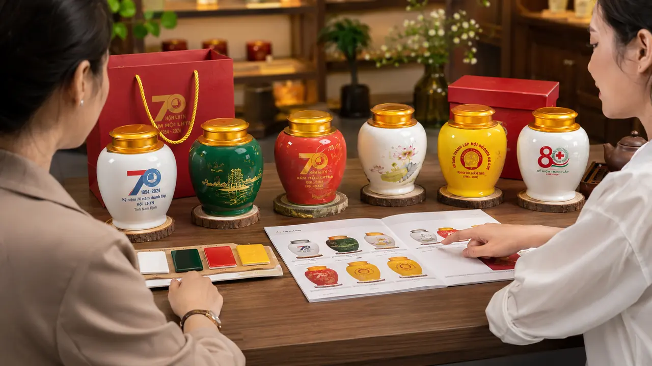 quy trình đặt hàng hũ trà in logo tại xưởng gốm Sứ Việt