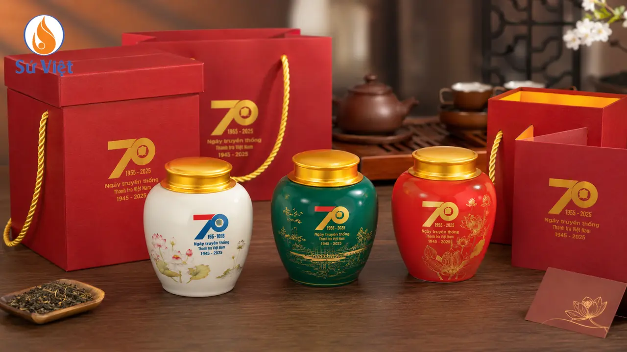 Hũ đựng trà in logo làm quà tặng cho doanh nghiệp