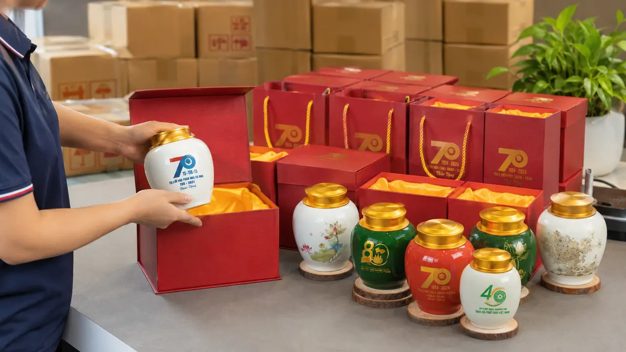 quy trình đặt hàng hũ trà in logo tại xưởng gốm Sứ Việt
