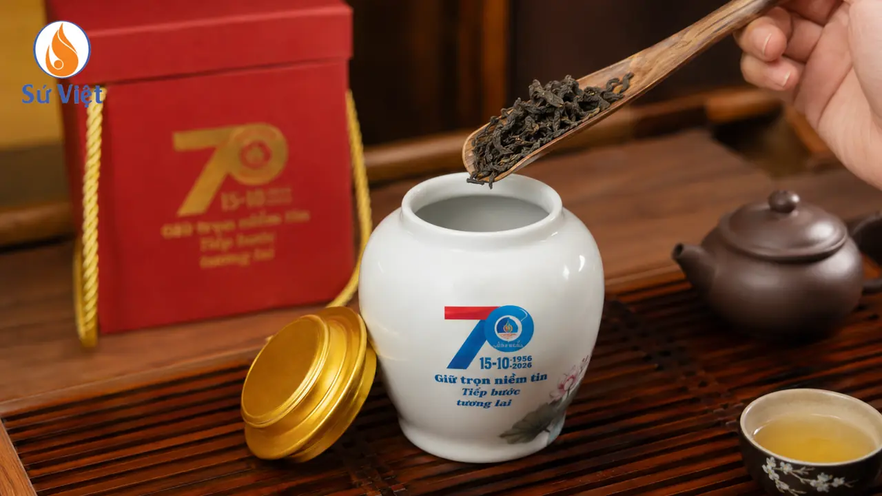 Hũ đựng trà in logo làm quà tặng cho doanh nghiệp