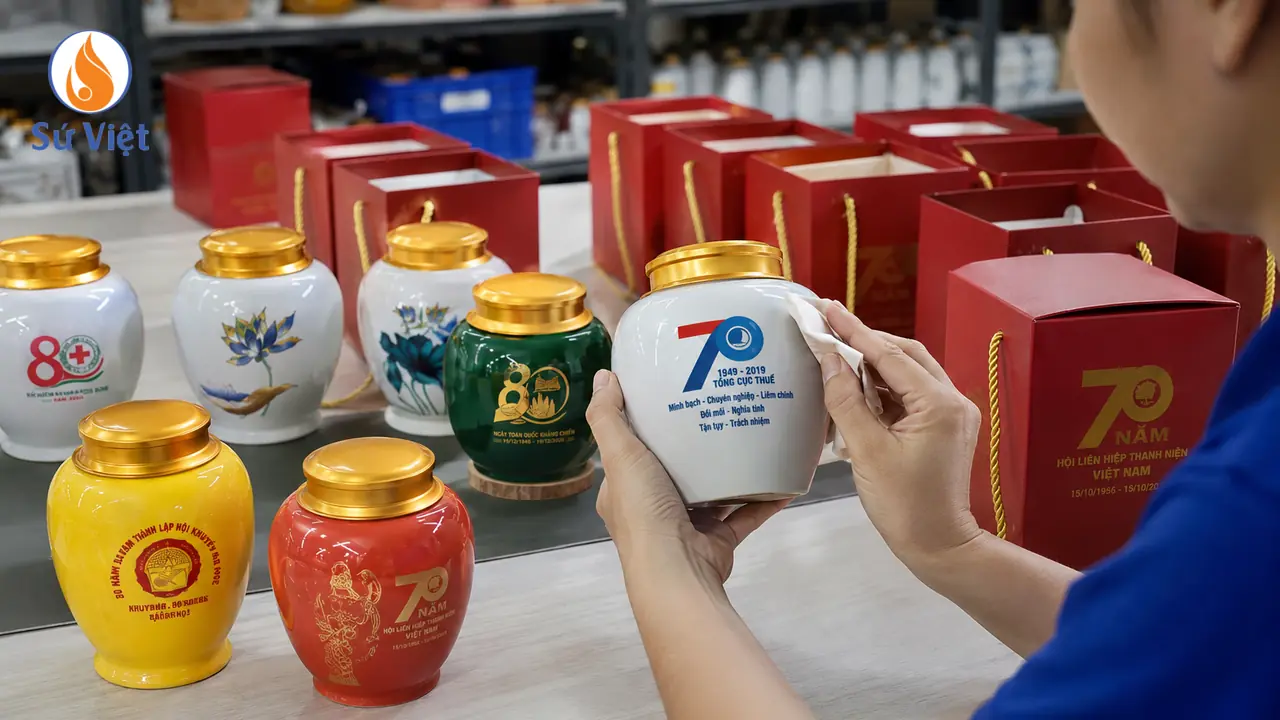 Hũ đựng trà in logo làm quà tặng cho doanh nghiệp
