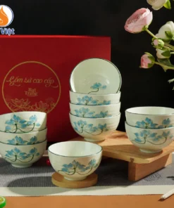 bộ 10 bát cơm họa tiết hoa sen làm quà tặng
